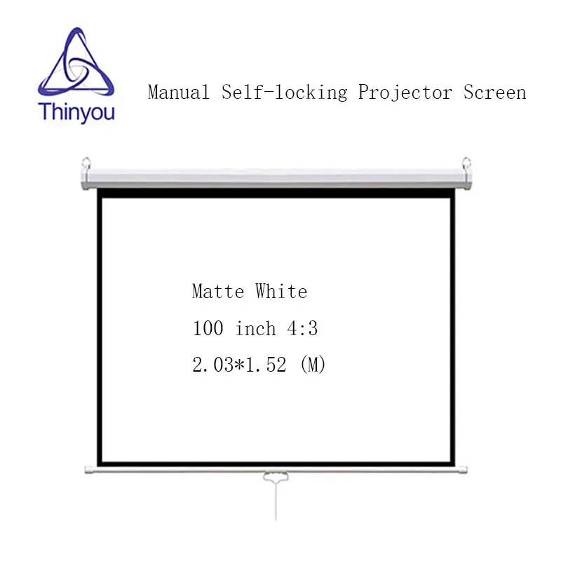 

Thinyou 100inch 4:3 Matte White Manual self-locking Projector Screen Wall Mount Pull Down pantalla proyeccion For Cinema Office