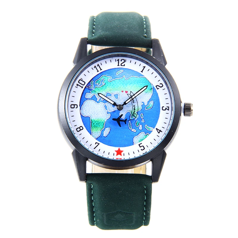 

Moving plane the globe Dial Quartz watch BGG brand Men sport Watch Leather Strap army Military wristwatch male Casual clock Hour