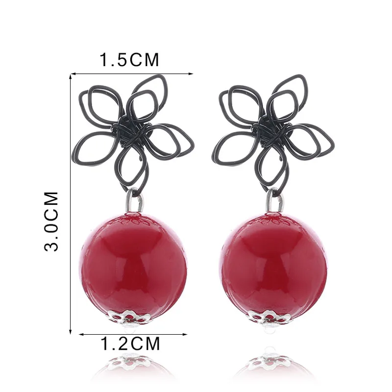 TDQUEEN Dangle Pearl Earrings Silver Plated Metal Geometric Black Flower Big Dangle Pearl Red and White Statement Earrings 2018 (5)
