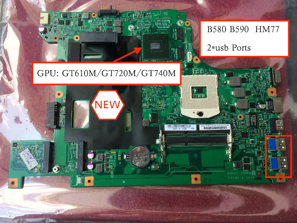Pаспродажа Материнская плата для ноутбука lenovo B590 b580 v580c GT610 GPU (HM76 поддержка процессора Pentium I3 i5 i7)