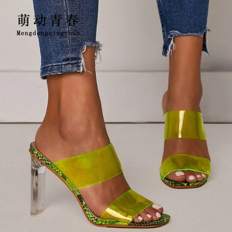 

New Brand Women High Heels Sandals Sexy Transparents PVC Snake Print Slippers Fashion Crystal Heels Gladiators Women Dress Pumps