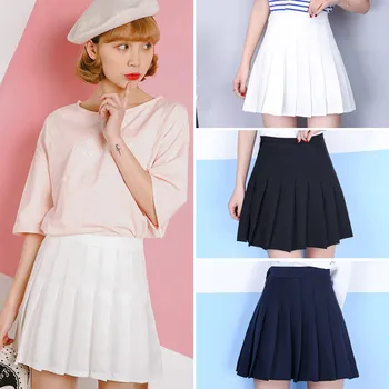 

S-3XL Summer Harajuku Women A-line Pleated Solid Color Mini Skirt Students Japanese Girl Fashion Empire Short Plus size Skirts