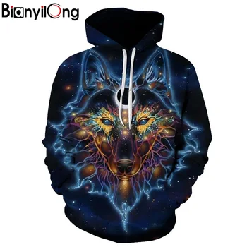

BIANYILONG 2018 new Wolf Hoodies Pullover Tracksuits Streatwear Hoody 3D Men Clothing Autumn Sweatshirts Pullover Coat Drop ship