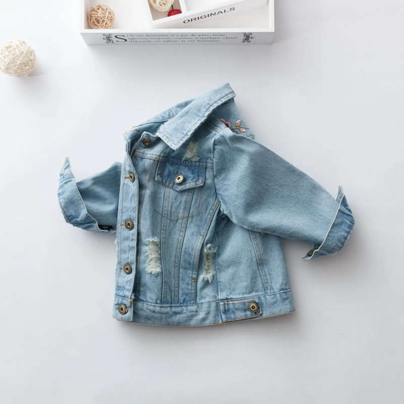 LAKAKSTY Fashion Kids Girls Outerwear Denim Jeans Jackets For Children Embroidery Flower Baby Girl Coats Infant Autumn Clothing (3)
