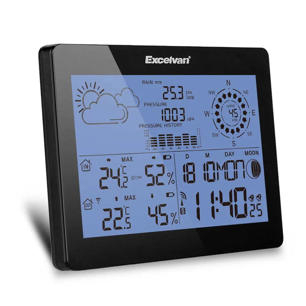 Excelvan Digital Radio Controlled Alarm Clock Thermometer with Snooze FunctionTemperature Calendar Display Wall Moutable12
