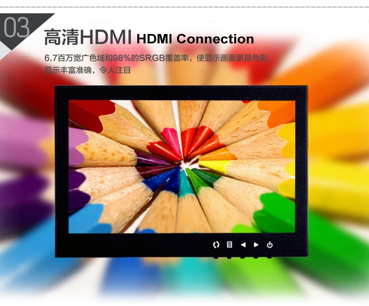 7 Inch HD TFT-LED Monitor with Metal Shell & HDMI VGA AV BNC Connector for TV PC Multimedia Microscope Industrial Machine Screen_F3