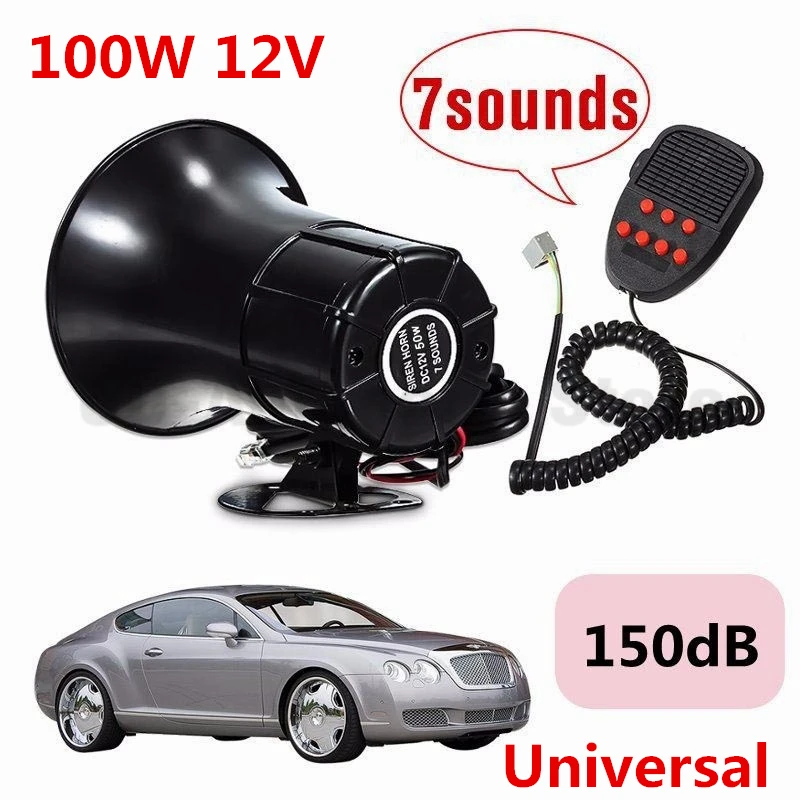 Universal Car Warning Alarm 150DB 12V 7 Sound Loud Police Fire Siren Horn PA Speaker Kit