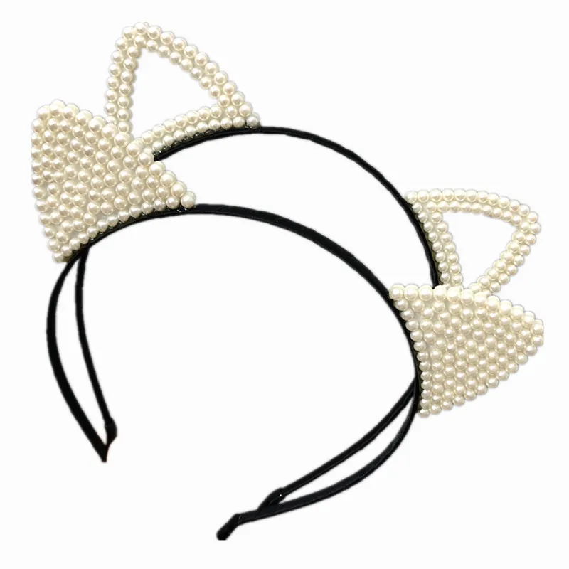 

Girls Cat Ears Headbands Handmade Pearl Hairband Women Cosplay Party Hair Accessories Bohemian Summer Seaside Dress Up