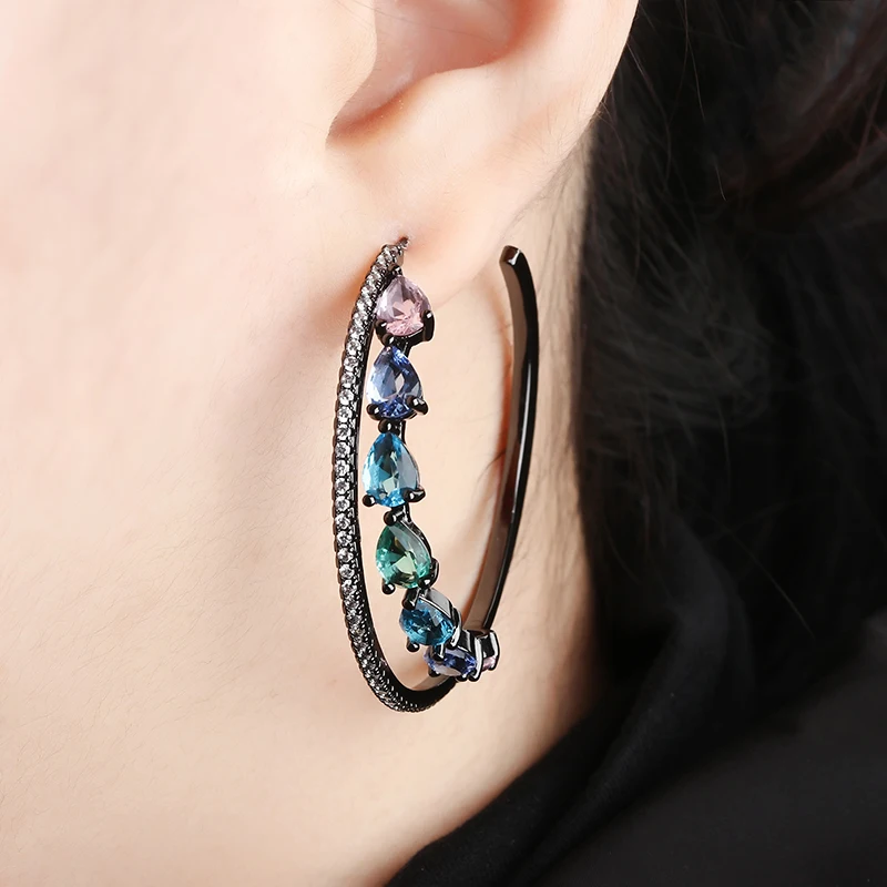 

2019 Hot Black Copper Colorful AAA Cubic Zirconia Double Big Round Earrings Fashion Female Party Gift For Womens Fashion jewelry