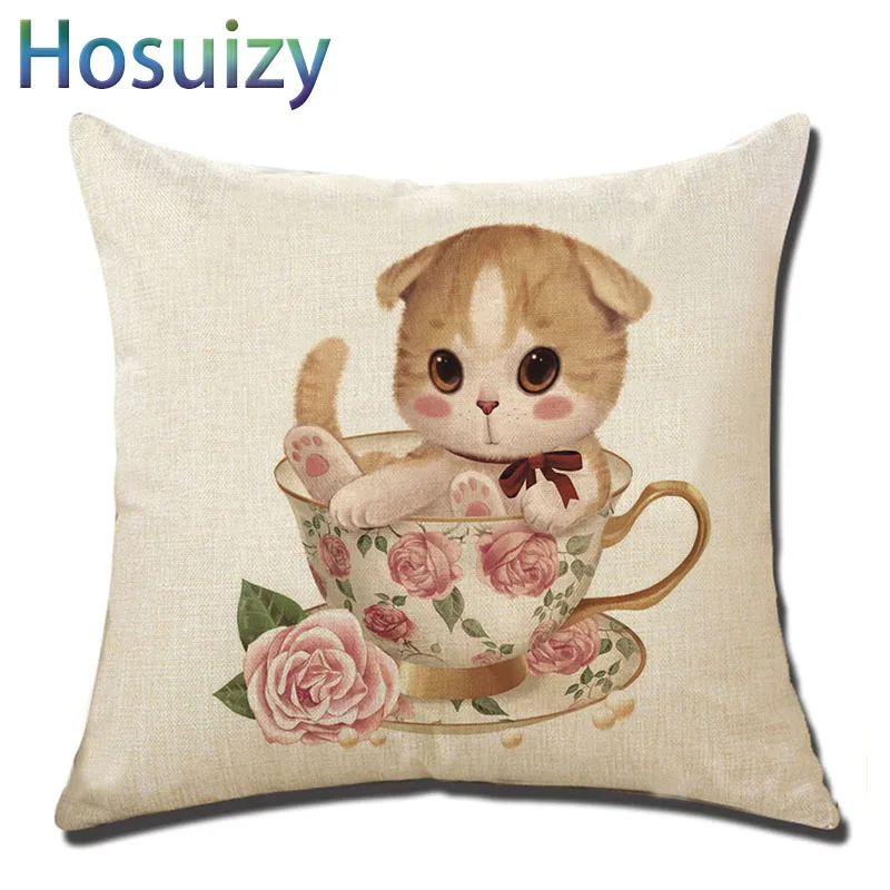 جميل كوب القط غطاء الوسادة 45*45 سنتيمتر طباعة الكتان النسيج وسادة رمية‏ مزخرفة يغطي ل السرير غرفة المعيشة أريكة الجدول كرسي سيارة