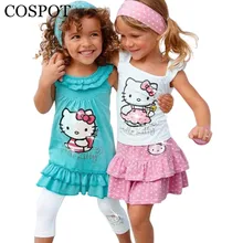COSPOT Summer Baby Girl Hello Kitty Suits Girls Cotton 3Pcs Sets Headband+Dress+Pants Children Clothing Set Kids 2018 New 10F