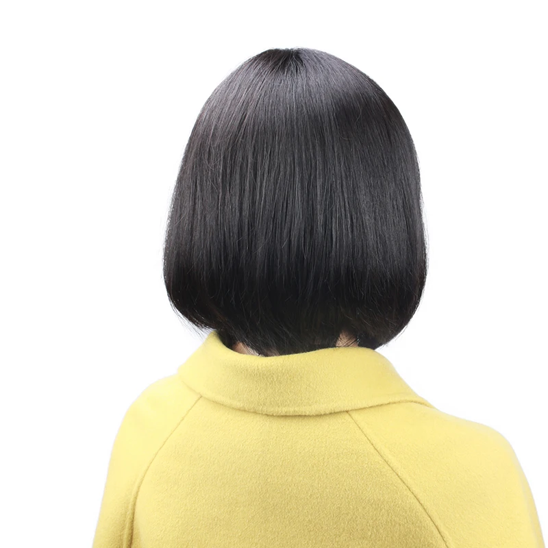 Eseewigs короткий Боб 13x4 Синтетические волосы на кружеве человеческих волос парики для афроамериканцев Для женщин черный натуральный бразильский Волосы remy с челкой