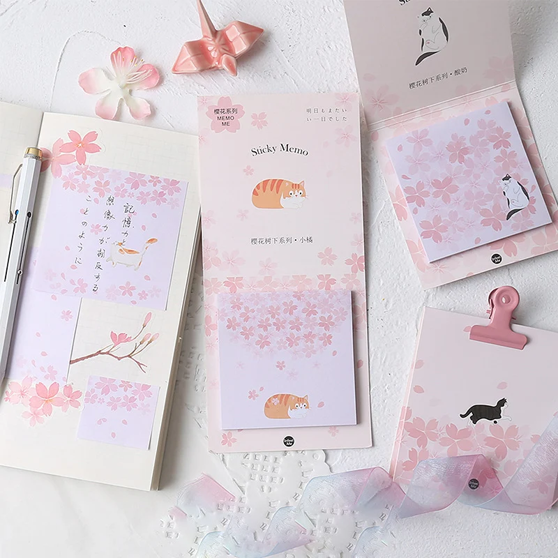 30 листов Романтический Сакура и кошки блокноты для записей маркер бумага для заметок на клейкой основе Декор школьные канцелярские принадлежности