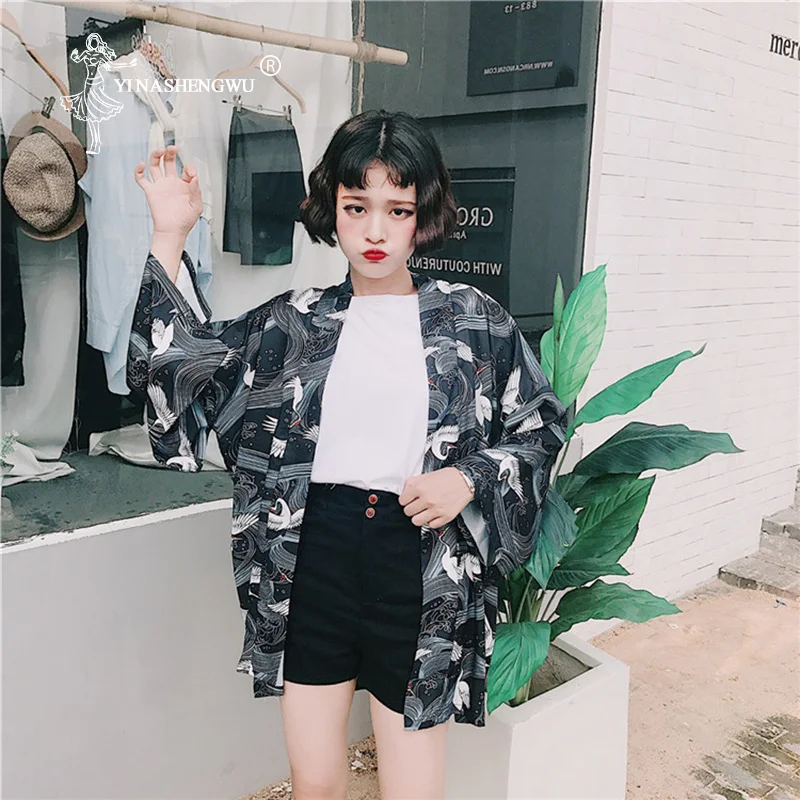 

Summer Japanese Style Casual Printed Chiffon Kimono Femme Sunscreen Blouse Harajuku Kimono Cardigan Cosplay Costume Yukata Asia