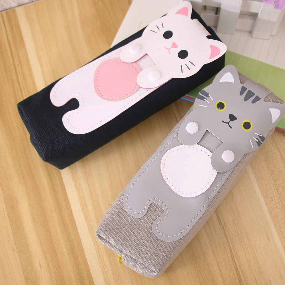 Cute Cats Canvas Zipper Pencil Case Stationery School Supplies Pen Bags