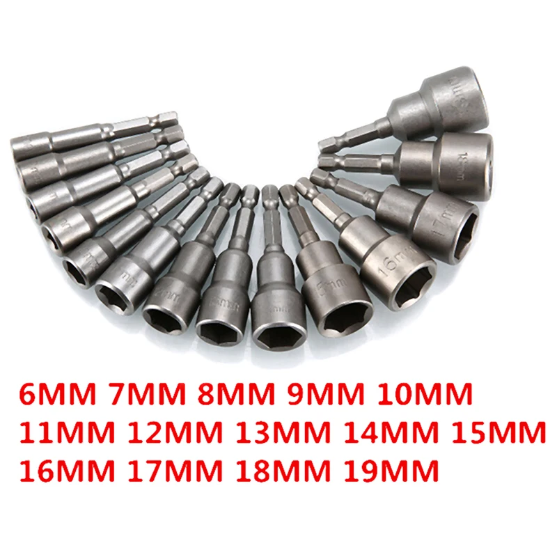 14pcs / 9pcs / 8pcs / 6pcs / 5pcs 6mm-19mm Hex Socket Sleeve Nozzles Nut Driver Drill Bit Adapter