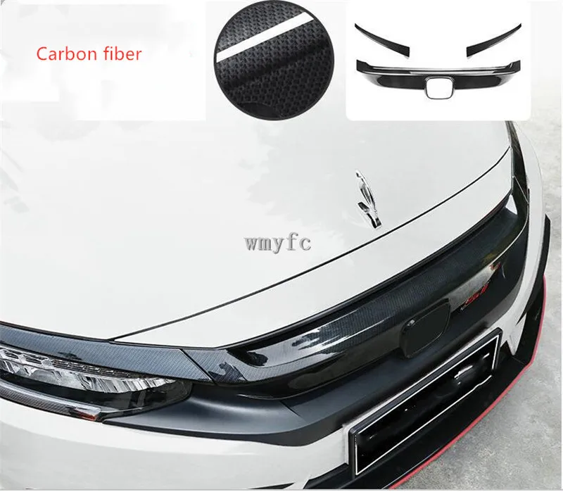 Высококачественная Черная яркая углеродная волокнистая решетка украшение для Honda Civic 10th- решетка отделка фары брови
