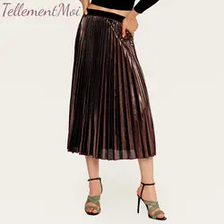 Женская плиссированная юбка премиум-класса с металлическим блестящим блеском, юбки-гармошкой, женские тонкие эластичные юбки с высокой