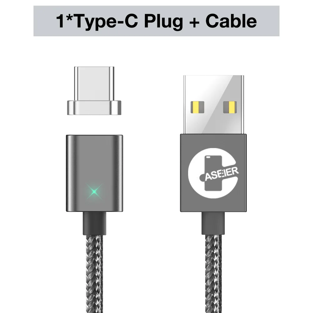 CASEIER Magnetic USB Digital Cable For iPhone X XR XS Max 7 6 6s Plus Micro USB Type C 3 in 1 Charging Data Transmission Cable - Цвет: Grey For Type C