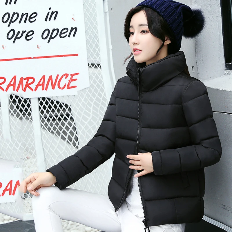 2018 winter autumn cotton padded women jacket female solid color short Korean womens coat wholesale outwear stand collar