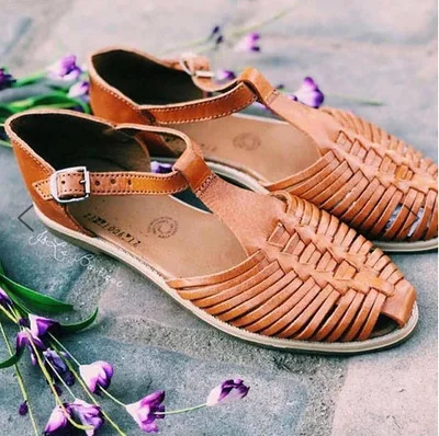 

Retro Flat With Plus Size Gladiator Sandals Women Flat Rome Sandals Cover Heel Buckle Shallow Geometric Summer Bohemian Shoes