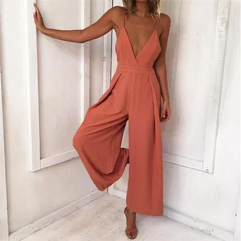 

Fashion Summer Beach Boho Style Women Jumpsuit 2019 New Casual Loose Bow Women Sleeveless Rompers Sexy Women Holiday Clothing