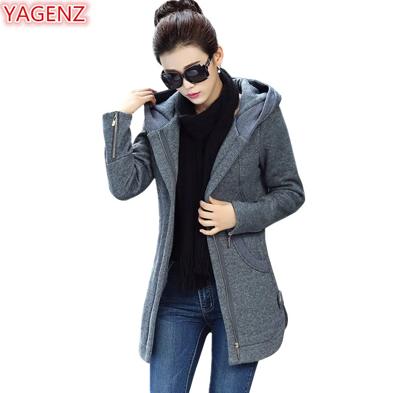 

YAGENZ Autumn Winter Sweatshirt Women Long Coat Plus size Coat High-quality Long sleeve Top Fashion Ladies Womens Hoodies Top731
