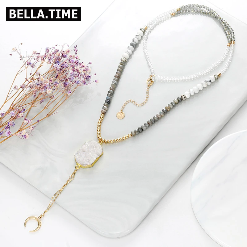 Женское длинное ожерелье с подвеской в виде лунного рога Boho колье натуральным