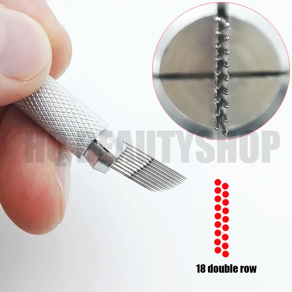 

10pcs 18 Double Row Needles 3D Embroidery Microblading Permanent Makeup Eyebrow Tattoo Manual Pen Blades Pins