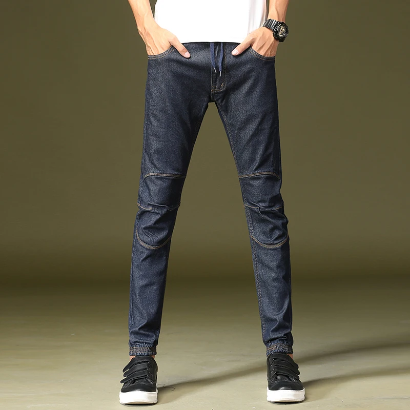 Fashion Trend Male Drawstring Elastic Waist Denim Jeans Trousers ...