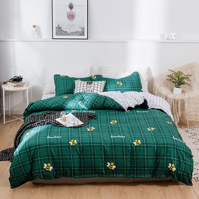  Classic bedding set 5 size grey blue flower bed linen 4pcs/set duvet cover set Pastoral bed sheet A