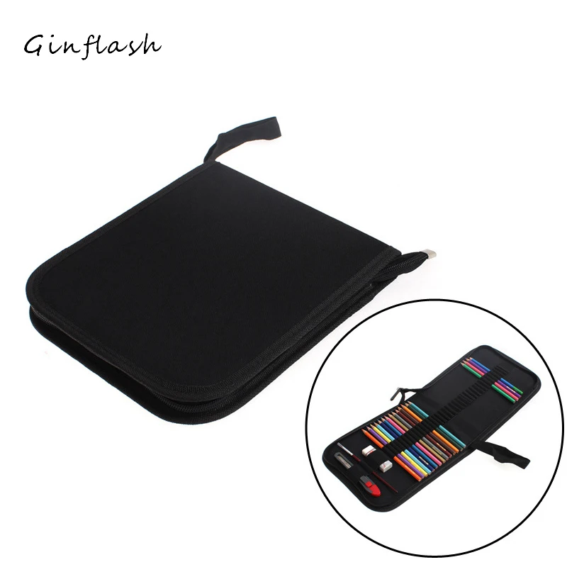 

1pc 36holes Black Canvas Pencil case colored pencils bag art set sketch set without pencils storage bag Ass002