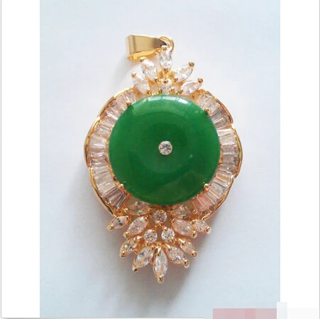 

Emerald Green Jade 18KGP Crystal Luck Talisman Flower Pendant and Necklace