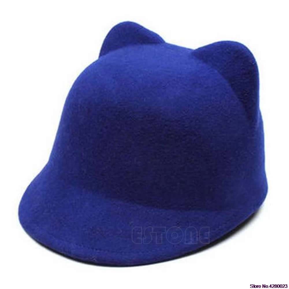 Новинка, зимняя женская шерстяная шляпа-котелок, шапка дьявола, милая шапка с кошачьими ушками