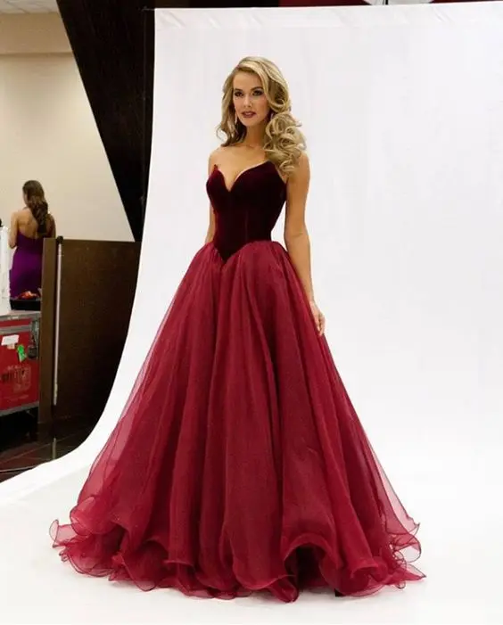 2017-off-shoulder-design-Charming-A-line-V-Neck-Organza-burgundy-sexy-Prom-Dresses-Trajes-de (1)