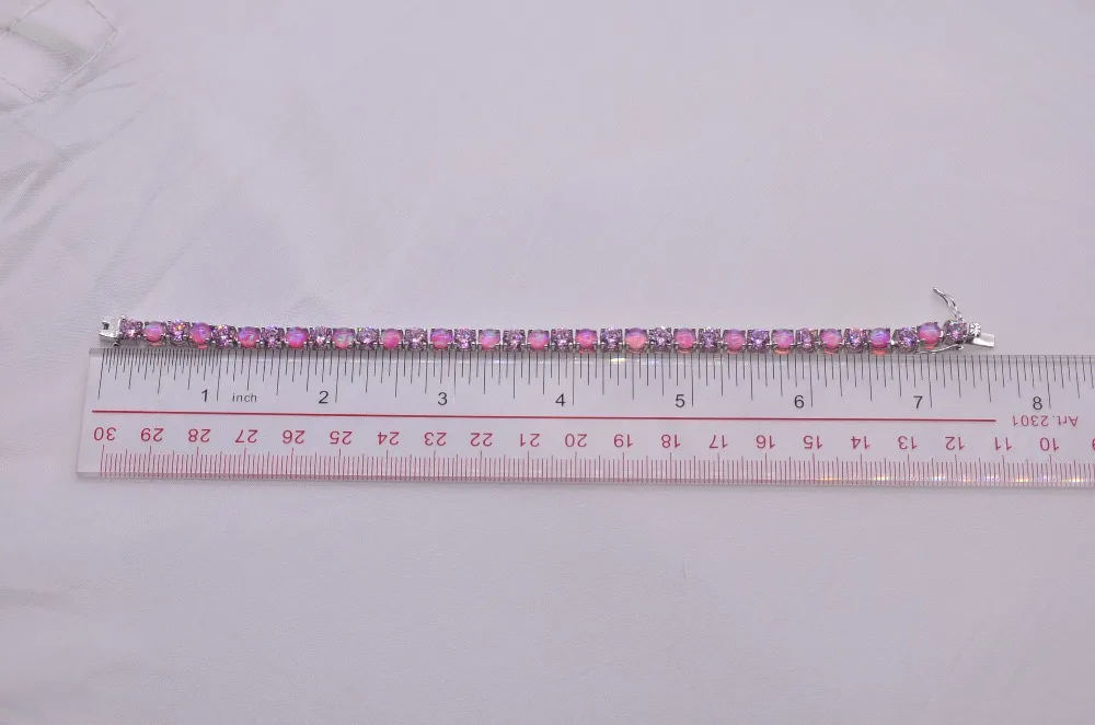 И розничная Мода 7 дюймов Тонкий розовый и Радужный огненный браслет из опала 925 ювелирные изделия из серебра для женщин BJF160320