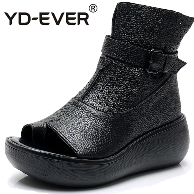 

Genuine Leather Roman Style Women Summer Sandals 2019 Fashion Platform Women's Wedge Boots Woman Casual Chunky Shoes #78
