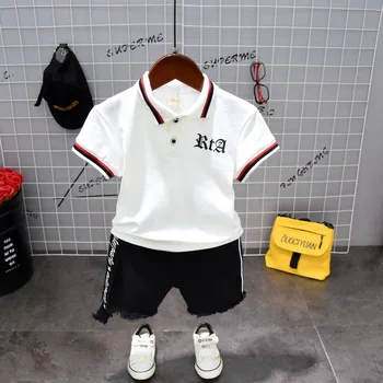 

turn down collar tshirts+shorts 2pcs boys clothes set letter print toddler boy clothes cotton kids set roupas infantis menino