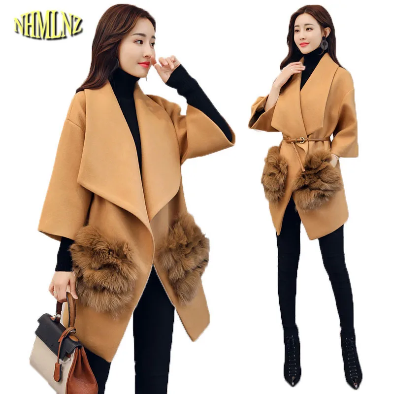 

2020 autumn Women Woolen Jacket Korean style Medium long Solid color Woolen Coat Slim was thin temperament Woolen Coat HAH064