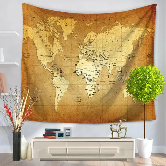 Cloth World Map Wall Hanging United States Map