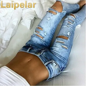 

Laipelar Mew Fashion Womens Destroyed Ripped Jeans Distressed Slim Denim Boyfriend Hole Jeans Trousers New Fashion Pants