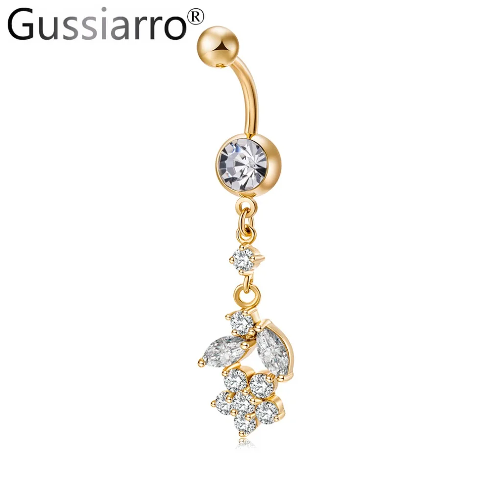 Gussiarro Romantic Flower Clear Cubic Zirconia No Nickel Piercing Ring