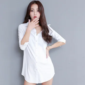 

ETOSELL Women White Shirt Dress Summer Half Sleeve Elegant Woman Dress Plus Size Casual Clothing Vestidos Turn-Down-Collar Dress