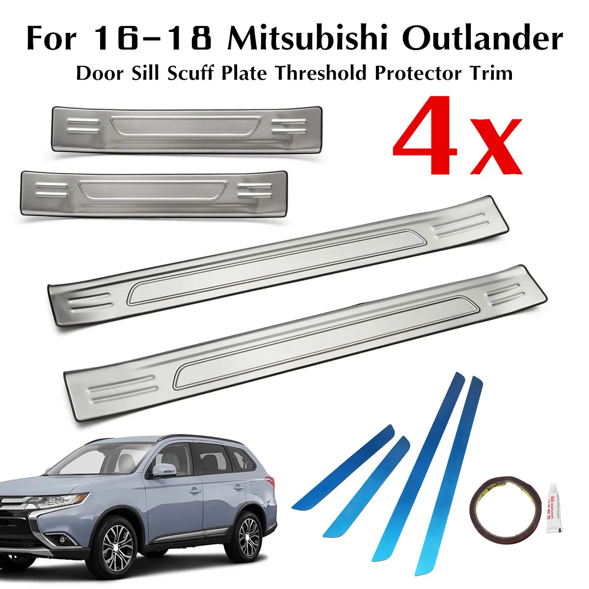 

4pcs Door Sill Scuff Plate Threshold Protector Trims Car Styling For 16-18 Mitsubishii Outlander Car Stickers Pedal Cover Trim