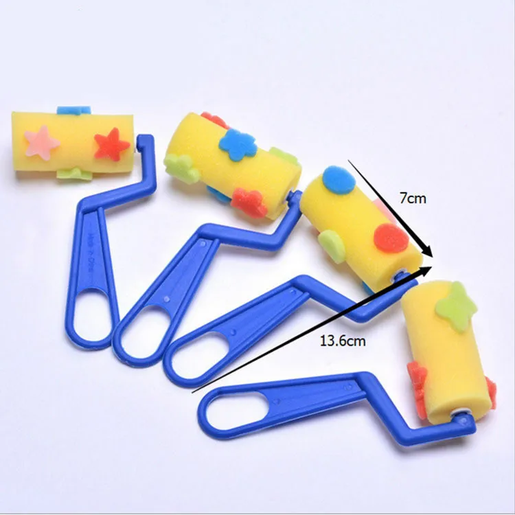 Beste 4 stks set Kids Spons Kwast Roller Kinderen Diy Art Graffiti Tool Plastic Handvat Schilderij Tekening Speelgoed Tool Schoolbenodigdheden