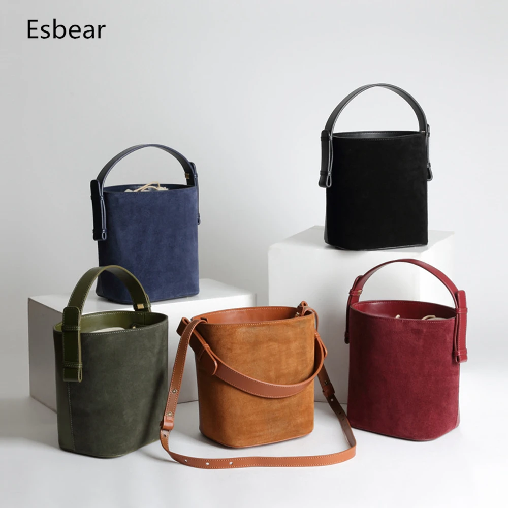 

Esbear Top Quality Bucket Bag Women Cow Leather Shoulder Bags Brand Designer Ladies Crossbody Messenger Bags Hot Sale Handbags