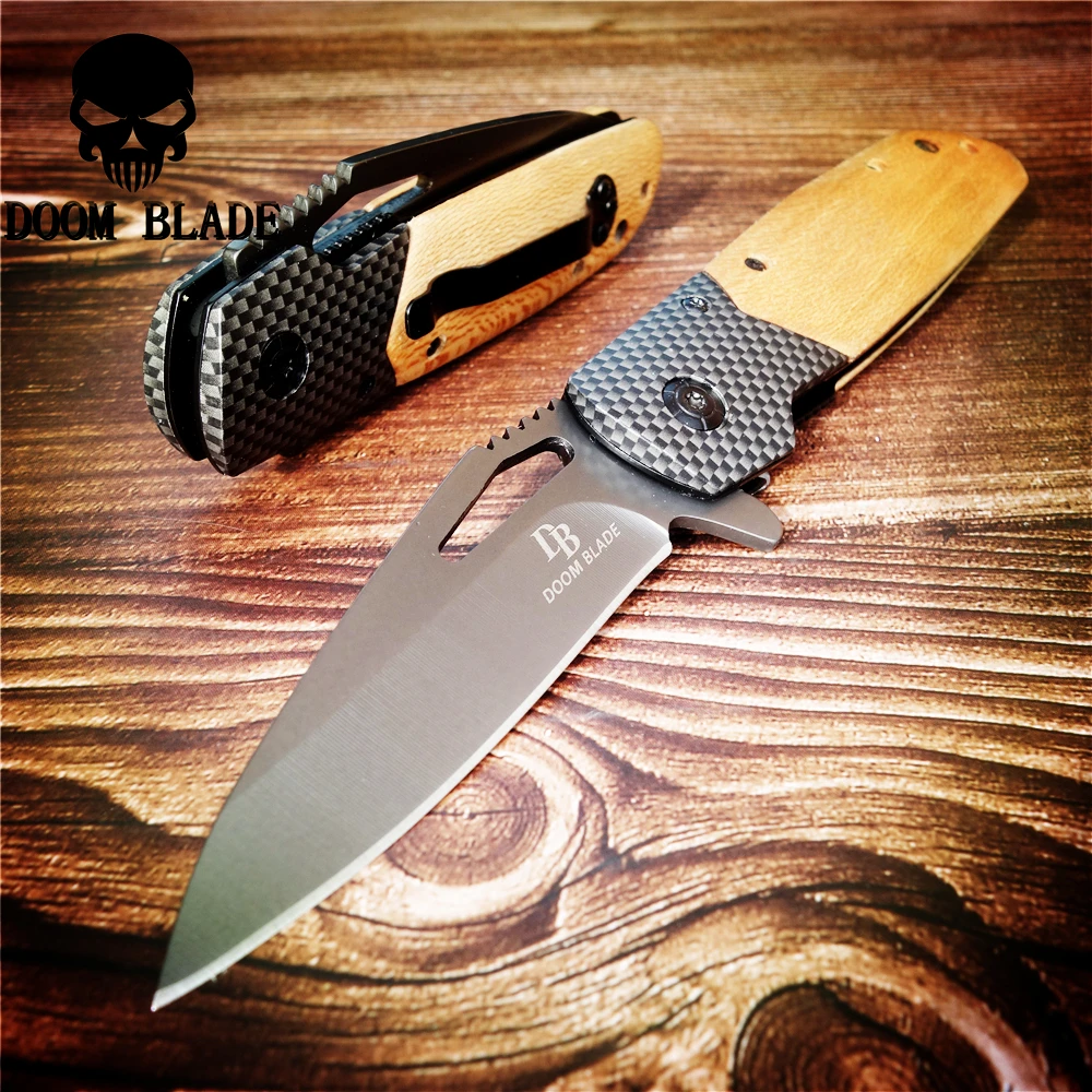 

201mm 5CR15MOV Blade Quick Open Knives Folding Knife Tactical Combat Pocket Utility EDC Rescue Knives Hunting Wood Handle