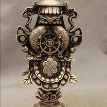 Песня voge gem S4351 1" Китайский Серебряный Буддизм Ваджра Благоприятный Символ JiXiang Рыба Статуя Набор