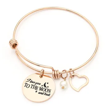 

Women/Girls Stainless Steel Quotes Charms inspirational Bracelet "i love you to the moon and back" Valentine Friendship Jewelry