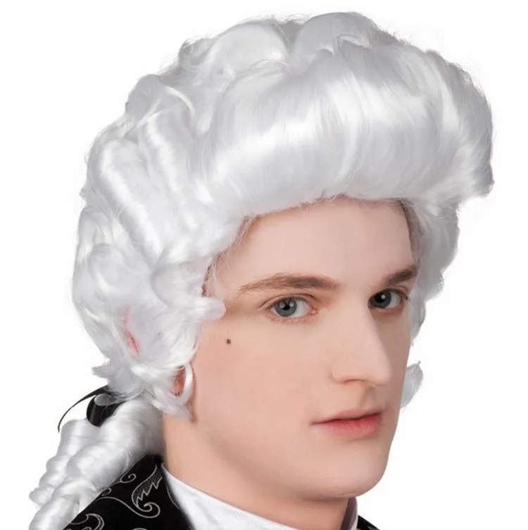 Cosplay France Men White Synthetic Hair Wigs England Male White Hair